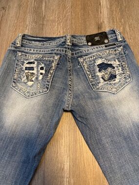 Miss Me Black Leather Logo Patch with Silver Accents Boot Cut Jeans